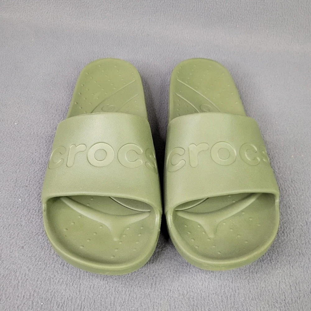 Crocs Unisex Classic Slides 2.0 Army Green Spellout‎ Mens 9 Womens 11